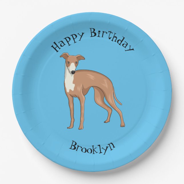 Greyhound dog cartoon illustration  paper plates (Front)