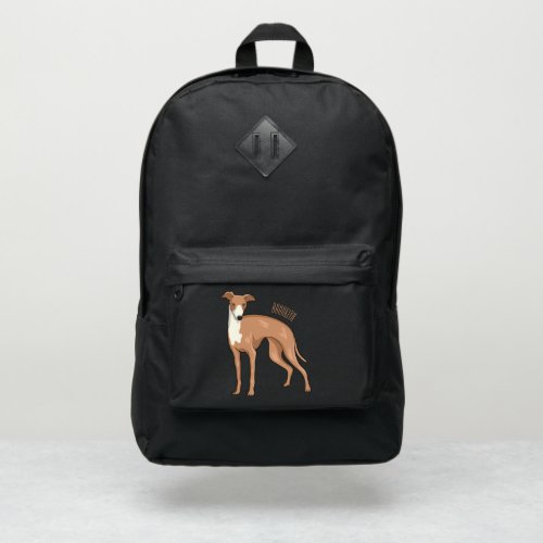 Greyhound dog cartoon illustration  port authority backpack