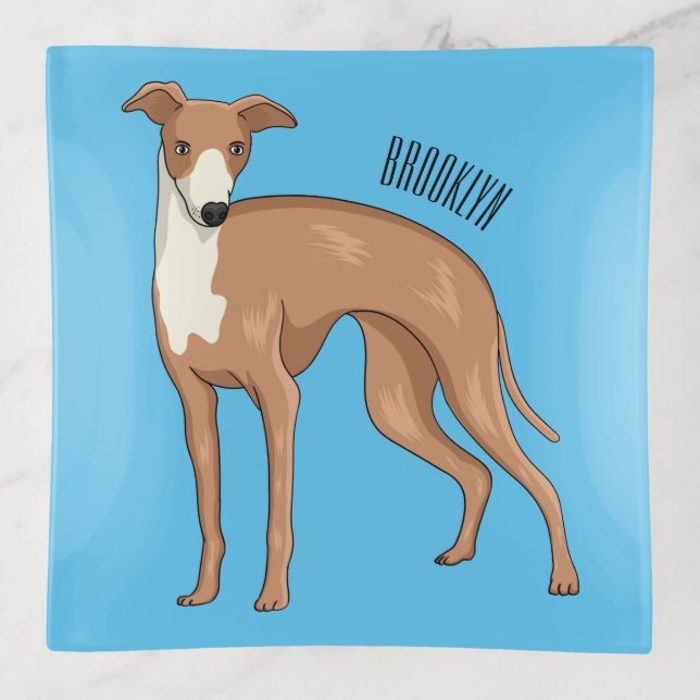 Greyhound dog cartoon illustration  trinket tray (Front)