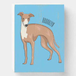 Greyhound dog cartoon illustration  wooden box sign