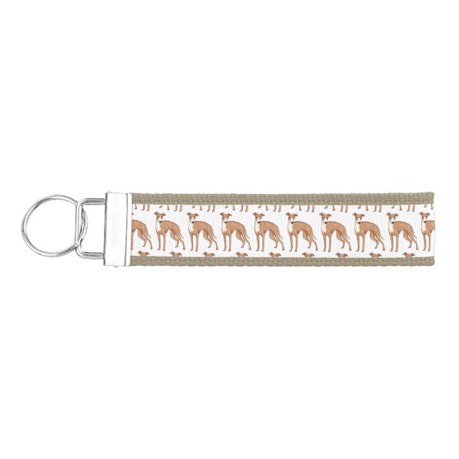 Greyhound dog cartoon illustration wrist keychain (Keys on Left)