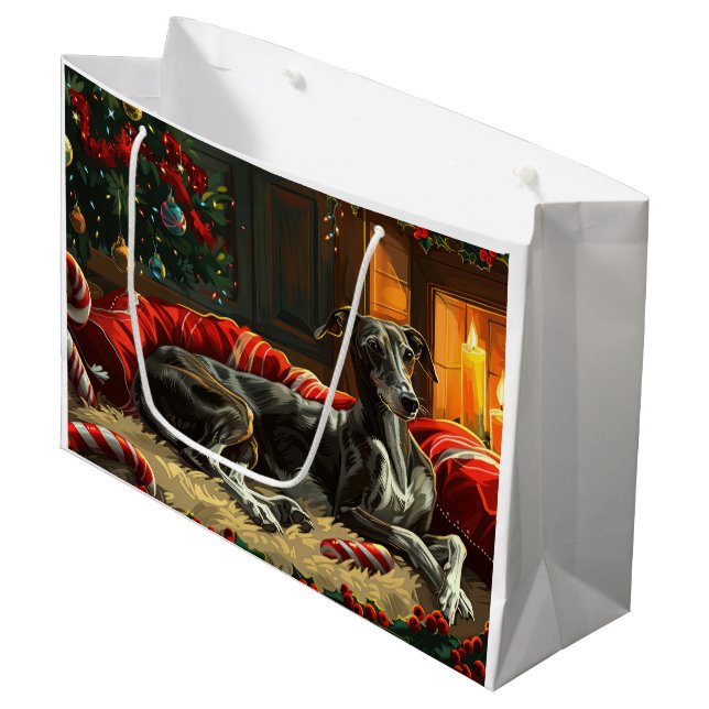 Greyhound Dog Christmas Festive Large Gift Bag (Front Angled)
