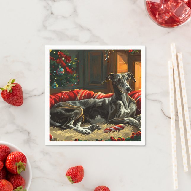 Greyhound Dog Christmas Festive Napkins (Insitu)