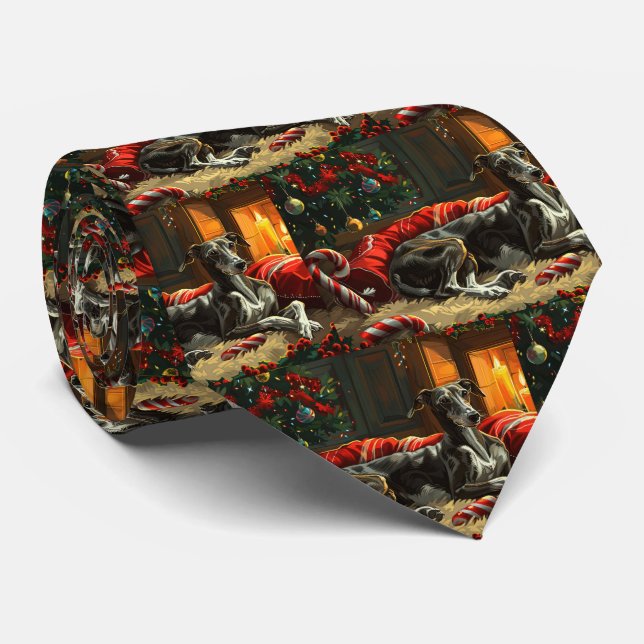Greyhound Dog Christmas Festive Neck Tie (Rolled)