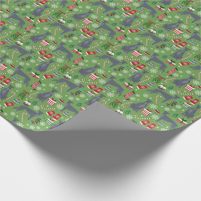 Greyhound Dog Christmas Wrapping Paper (Corner)