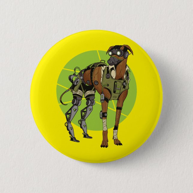 Greyhound Dog Cyborg Design Button (Front)
