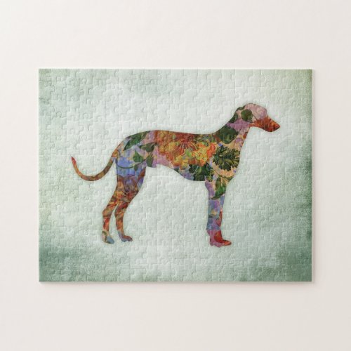 Greyhound Dog Floral On Green Jigsaw Puzzle