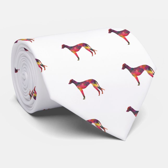 Greyhound Dog Geometric Pattern Silhouette Multi Neck Tie (Rolled)