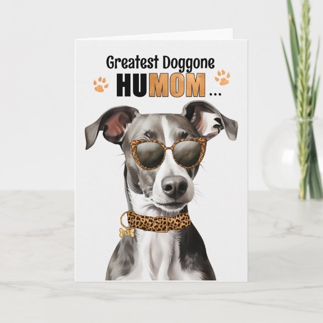 Greyhound Dog Greatest HuMOM Mother's Day Holiday Card (Front)