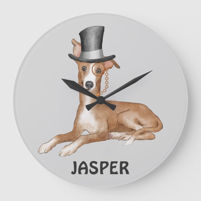 Greyhound Dog Illustration  Large Clock (Front)