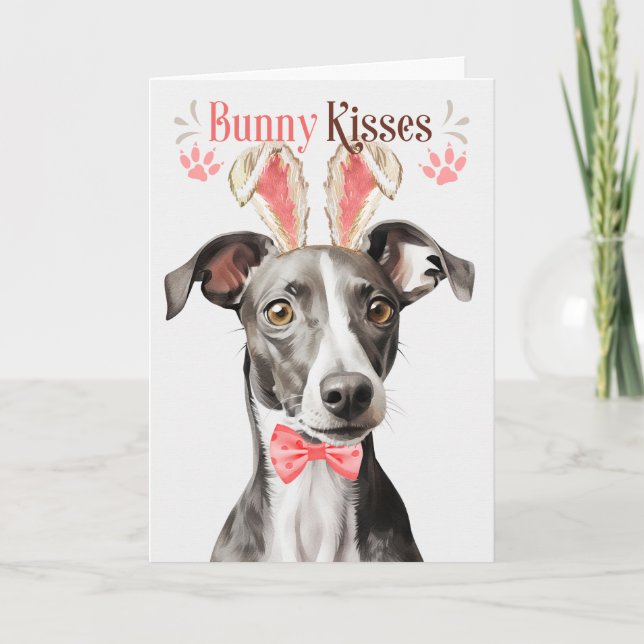 Greyhound Dog in Bunny Ears for Easter Holiday Card (Front)