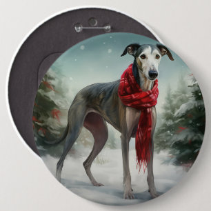 Greyhound Dog in Snow Christmas  Button