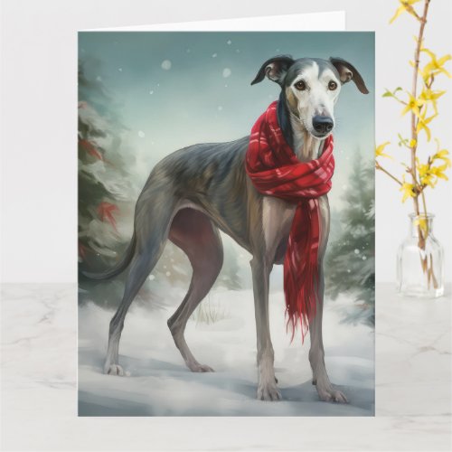 Greyhound Dog in Snow Christmas  Card