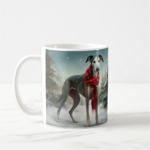 Greyhound Dog in Snow Christmas Coffee Mug