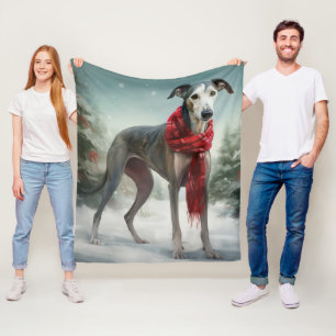 Greyhound Dog in Snow Christmas  Fleece Blanket