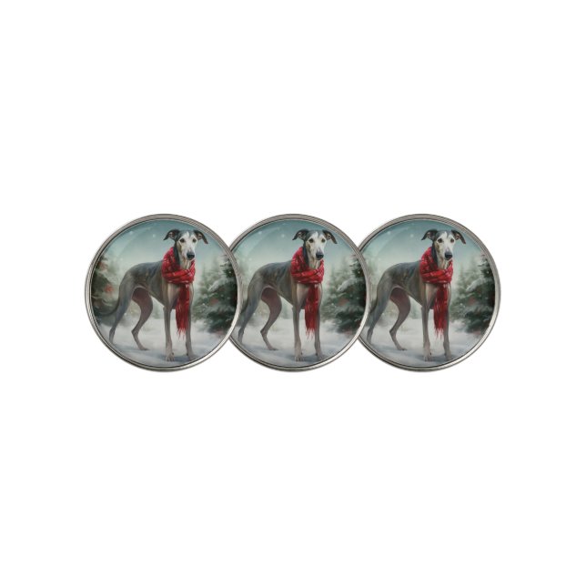 Greyhound Dog in Snow Christmas  Golf Ball Marker (3 Up)