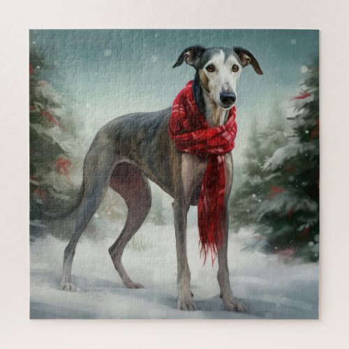 Greyhound Dog in Snow Christmas  Jigsaw Puzzle