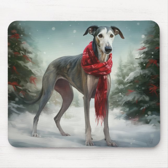 Greyhound Dog in Snow Christmas  Mouse Pad (Front)