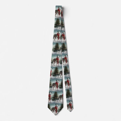 Greyhound Dog in Snow Christmas  Neck Tie