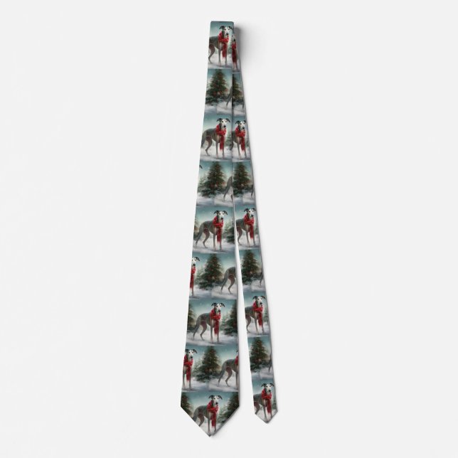Greyhound Dog in Snow Christmas  Neck Tie (Front)