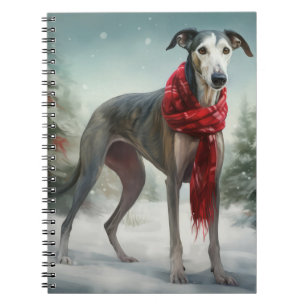 Greyhound Dog in Snow Christmas Notebook