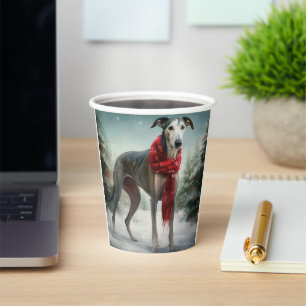 Greyhound Dog in Snow Christmas Paper Cups