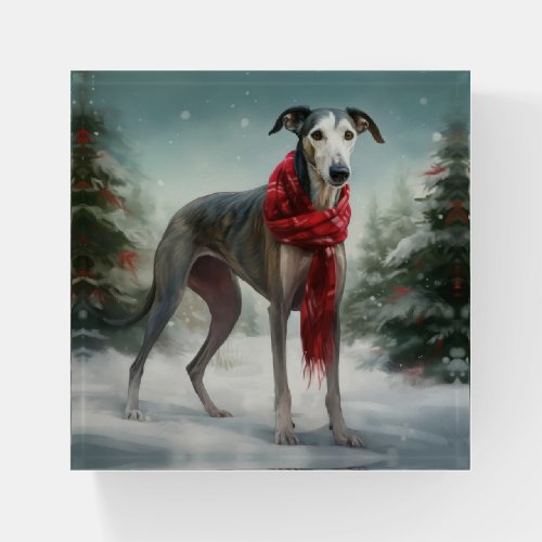 Greyhound Dog in Snow Christmas  Paperweight