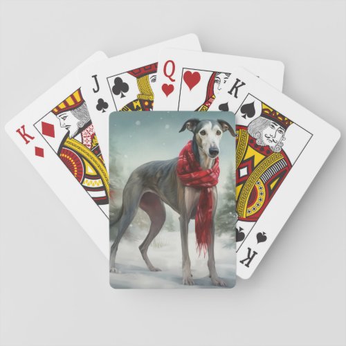 Greyhound Dog in Snow Christmas  Playing Cards