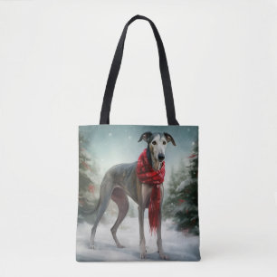 Greyhound Dog in Snow Christmas Tote Bag