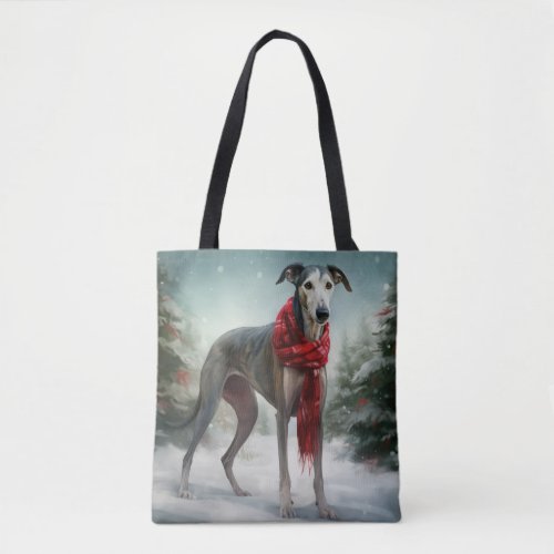 Greyhound Dog in Snow Christmas  Tote Bag