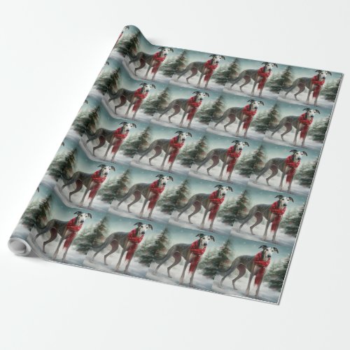 Greyhound Dog in Snow Christmas  Wrapping Paper