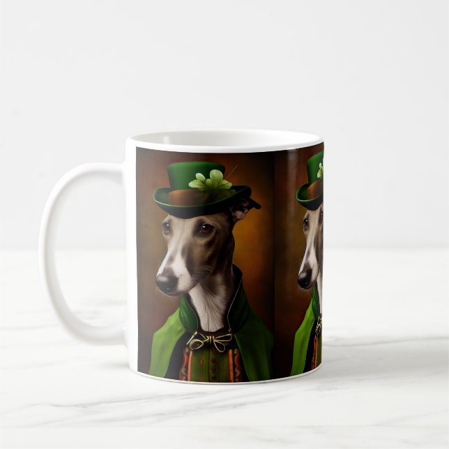 Greyhound Dog in St. Patrick's Day Dress Coffee Mug (Left)