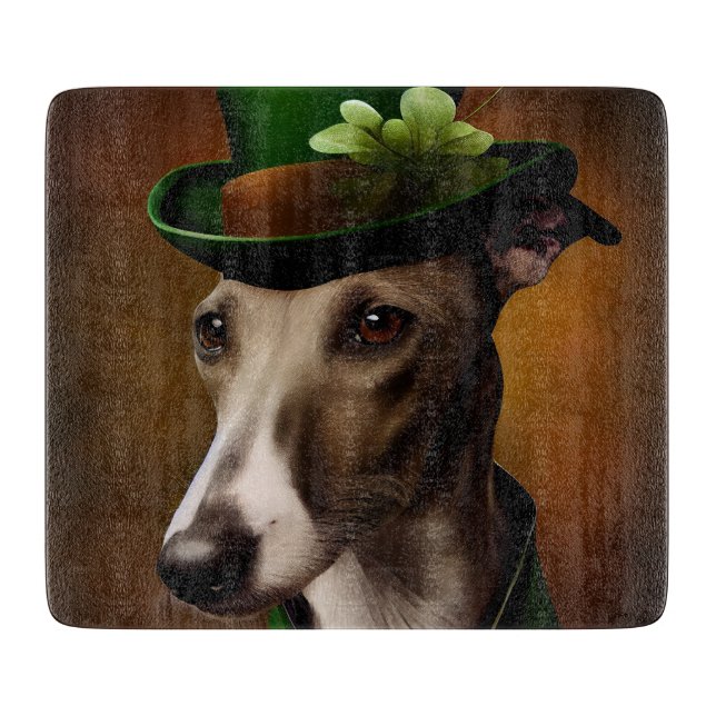 Greyhound Dog in St. Patrick's Day Dress Cutting Board (Front)