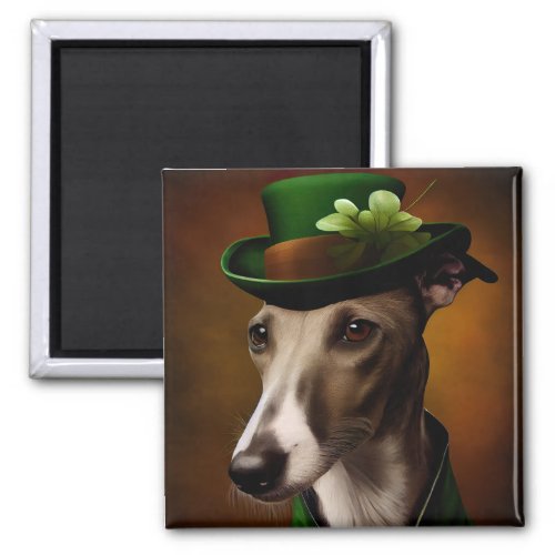 Greyhound Dog in St Patricks Day Dress Magnet