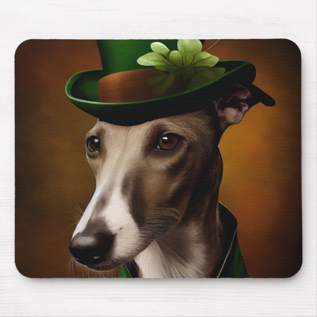 Greyhound Dog in St. Patrick's Day Dress Mouse Pad (Front)