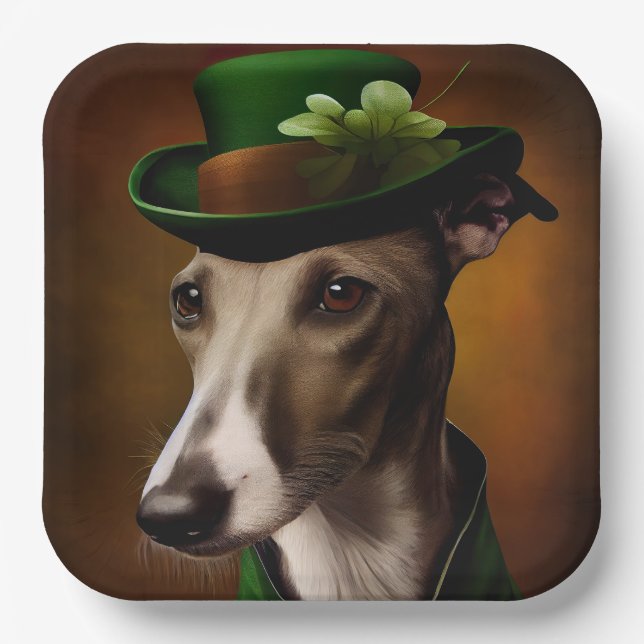 Greyhound Dog in St. Patrick's Day Dress Paper Plates (Front)