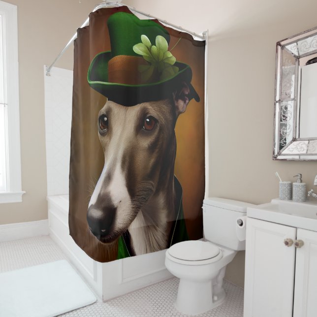 Greyhound Dog in St. Patrick's Day Dress Shower Curtain (In Situ)