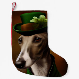 Greyhound Dog in St. Patrick's Day Dress Small Christmas Stocking