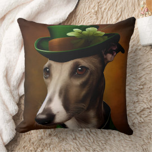 Greyhound Dog in St. Patrick's Day Dress Throw Pillow