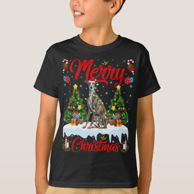 Greyhound Dog Lights Xmas Tree Santa Greyhound Chr T-Shirt (Front)
