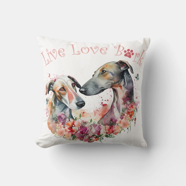 Greyhound Dog Mom Floral Throw Pillow (Front)