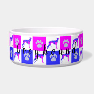 Greyhound Dog & Paw Hot Pink & Blue Pet Bowl