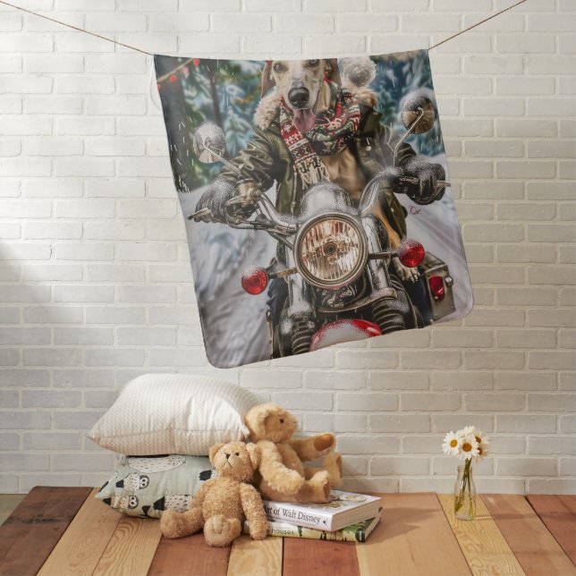 Greyhound Dog Riding Motorcycle Christmas  Baby Blanket (In Situ)