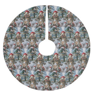 Greyhound Dog Riding Motorcycle Christmas Brushed Polyester Tree Skirt