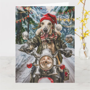 Greyhound Dog Riding Motorcycle Christmas  Card
