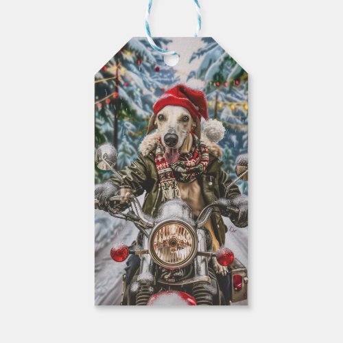 Greyhound Dog Riding Motorcycle Christmas  Gift Tags