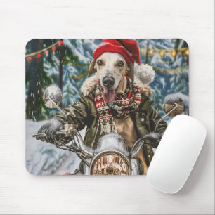 Greyhound Dog Riding Motorcycle Christmas Mouse Pad