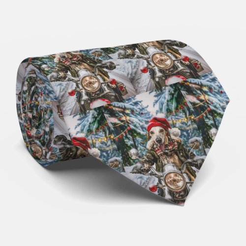 Greyhound Dog Riding Motorcycle Christmas  Neck Tie