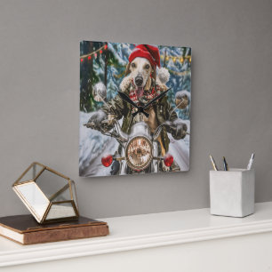 Greyhound Dog Riding Motorcycle Christmas Square Wall Clock