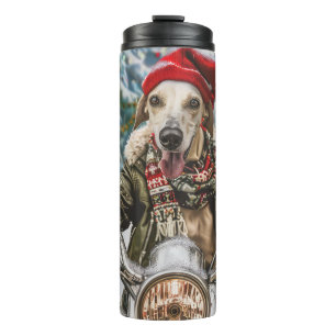 Greyhound Dog Riding Motorcycle Christmas Thermal Tumbler